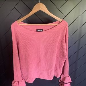 Express Ruffled Bell Sleeve Sweater- Pink